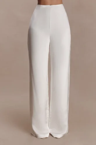 Pantalones de satén de corte recto Sydney – Marfil