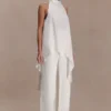 Pantalones de satén de corte recto Sydney – Marfil Pantalones de satén de corte recto Sydney – Marfil