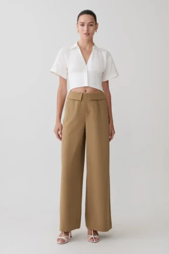 Pantalones de traje de pierna ancha Tanya – Camel Pantalones de traje de pierna ancha Tanya – Camel