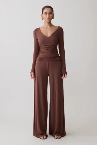 Pantalones Dewi de modal de pierna ancha – Chocolate