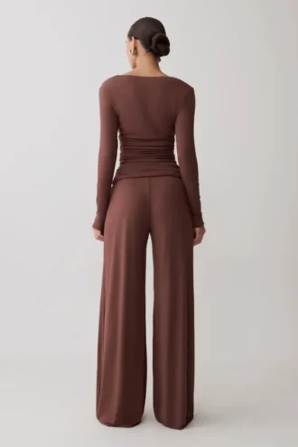 Pantalones Dewi de modal de pierna ancha – Chocolate