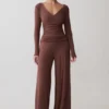 Pantalones Dewi de modal de pierna ancha – Chocolate
