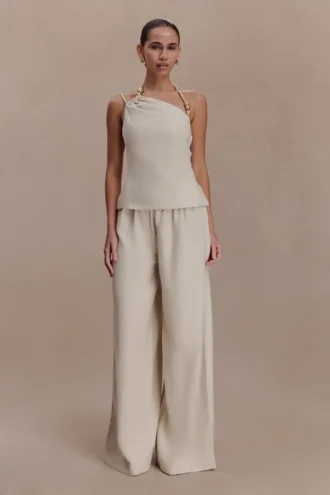 Pantalones Gabby de lino de corte recto – Natural