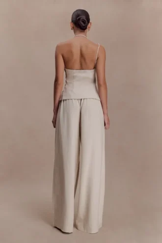 Pantalones Gabby de lino de corte recto – Natural
