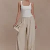 Pantalones Gabby de lino de corte recto – Natural