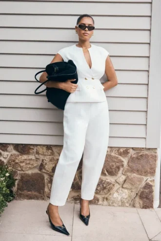 Pantalones oversize de lino Oriana – Blanco
