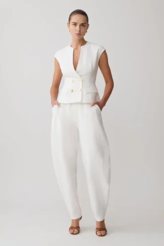 Pantalones oversize de lino Oriana – Blanco