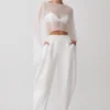 Pantalones oversize de lino Oriana – Blanco