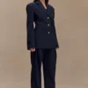 Pantalones plisados de cintura alta Penelope – Azul marino oscuro Pantalones plisados de cintura alta Penelope – Azul marino oscuro