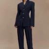 Pantalones plisados de cintura alta Penelope – Azul marino oscuro Pantalones plisados de cintura alta Penelope – Azul marino oscuro