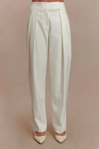 Pantalones plisados de cintura alta Penelope – Marfil Pantalones plisados de cintura alta Penelope – Marfil