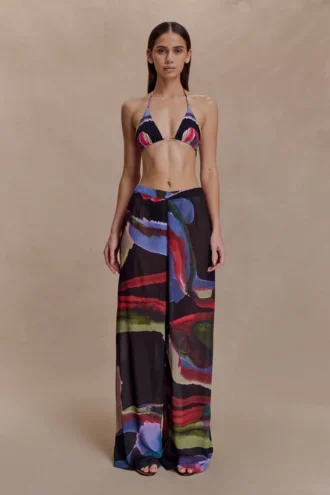 Pantalones rectos de gasa Rachel – Estampado Multi Fluid Reverie