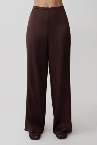Pantalones rectos de mezcla de seda Kayla – Chocolate oscuro Pantalones rectos de mezcla de seda Kayla – Chocolate oscuro