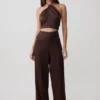 Pantalones rectos de mezcla de seda Kayla – Chocolate oscuro Pantalones rectos de mezcla de seda Kayla – Chocolate oscuro