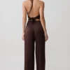 Pantalones rectos de mezcla de seda Kayla – Chocolate oscuro Pantalones rectos de mezcla de seda Kayla – Chocolate oscuro