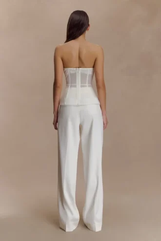 Pantalones rectos de satén Fatima – Blanco