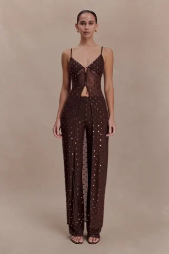 Partes de arriba largas con diamantes Jackie – Chocolate