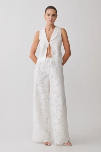 Pantalones rectos Tessa Broderie – Blanco