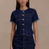 Partes de arriba ajustadas de denim de pantalones cortos Marge – Azul índigo Partes de arriba ajustadas de denim de pantalones cortos Marge – Azul índigo