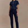Partes de arriba ajustadas de denim de pantalones cortos Marge – Azul índigo Partes de arriba ajustadas de denim de pantalones cortos Marge – Azul índigo
