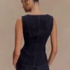 Partes de arriba de Denim sin mangas con botones Neve – Azul índigo lavado