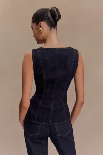 Partes de arriba de Denim sin mangas con botones Neve – Azul índigo lavado
