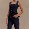Partes de arriba de Denim sin mangas con botones Neve – Azul índigo lavado