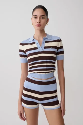 Partes de arriba de punto con botones Philly Stripe – Chocolate/Azul