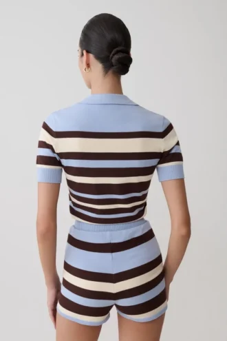 Partes de arriba de punto con botones Philly Stripe – Chocolate/Azul