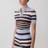 Partes de arriba de punto con botones Philly Stripe – Chocolate/Azul Partes de arriba de punto con botones Philly Stripe – Chocolate/Azul