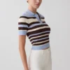 Partes de arriba de punto con botones Philly Stripe – Chocolate/Azul Partes de arriba de punto con botones Philly Stripe – Chocolate/Azul