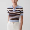 Partes de arriba de punto con botones Philly Stripe – Chocolate/Azul Partes de arriba de punto con botones Philly Stripe – Chocolate/Azul