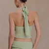 Partes de arriba de punto con cuello halter y detalle retorcido Samira – Verde pastel Partes de arriba de punto con cuello halter y detalle retorcido Samira – Verde pastel