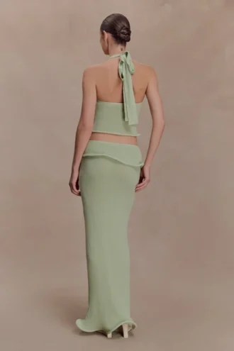 Falda larga de punto con aros Samira – Verde pastel
