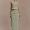 Falda larga de punto con aros Samira – Verde pastel
