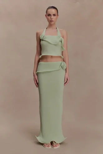 Falda larga de punto con aros Samira – Verde pastel