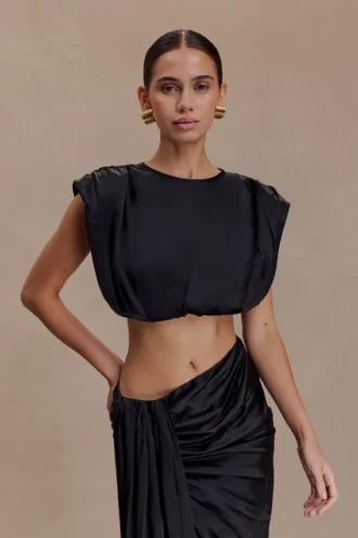 Partes de arriba de seda Zendaya – Negro