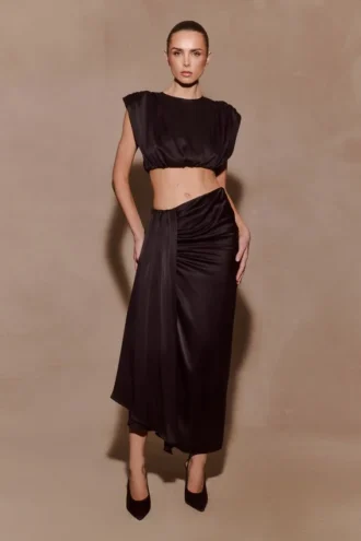 Falda midi de seda Zendaya – Negro