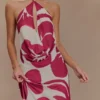 Partes de arriba halter con cuello vuelto de gasa Katalina – Estampado Deco Fleur en rojo Partes de arriba halter con cuello vuelto de gasa Katalina – Estampado Deco Fleur en rojo