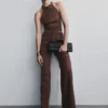 Partes de arriba halter de imitación de ante Logan – Chocolate oscuro