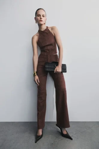 Partes de arriba halter de imitación de ante Logan – Chocolate oscuro