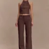 Partes de arriba halter de imitación de ante Logan – Chocolate oscuro
