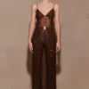 Partes de arriba largas con diamantes Jackie – Chocolate