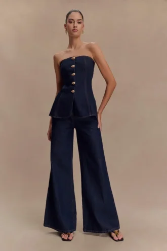 Vaqueros de Denim acampanados de pierna ancha Jen – Azul índigo