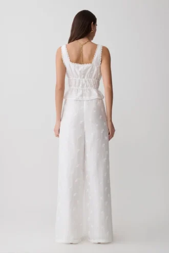 Pantalones bordados con lazo en la cintura Vivian – Blanco