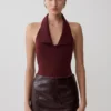 Partes de arriba sin mangas con cuello Calla y escote halter – Merlot