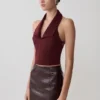Partes de arriba sin mangas con cuello Calla y escote halter – Merlot