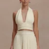 Partes de arriba sin mangas con cuello halter plisado Amaris – Limón