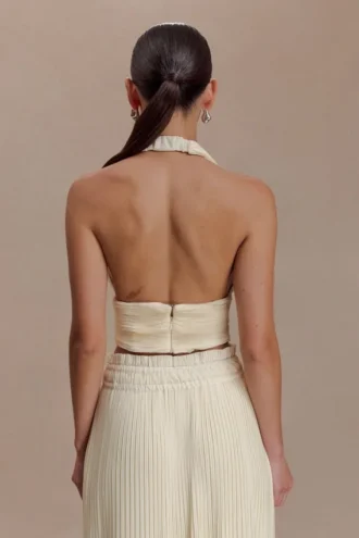 Partes de arriba sin mangas con cuello halter plisado Amaris – Limón
