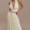Partes de arriba sin mangas con cuello halter plisado Amaris – Limón